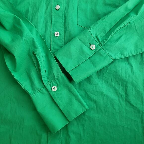 Talbots Sz S Kelly Green The Boyfriend Collared Button Up Curved Hem Cotton - Picture 5 of 12